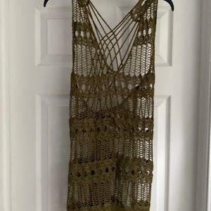 Crocheted knit tunic olive, with gold threads, intricate weave beautiful!